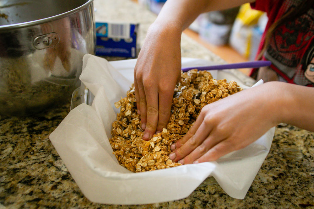 Put Granola Bar Mixture into Parchment Paper